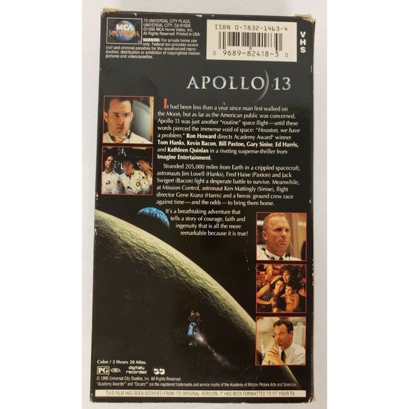VHS Apollo 13 1995 PG Universal Tom Hanks Kevin Bacon Bill Paxton Gary Sinise - Picture 2 of 2